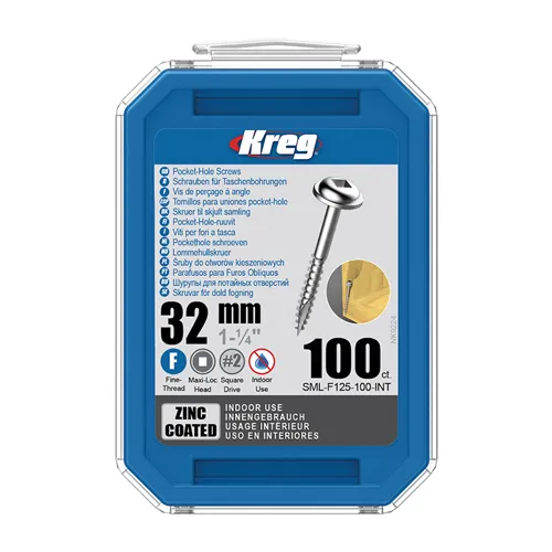 Kreg Zinc Maxi-Loc Pocket-Hole Screws - 32 mm, fine thread, 100 pcs
