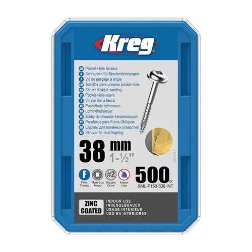 Kreg Zinc Maxi-Loc Pocket-Hole Screws - 38 mm, fine thread, 500 pcs