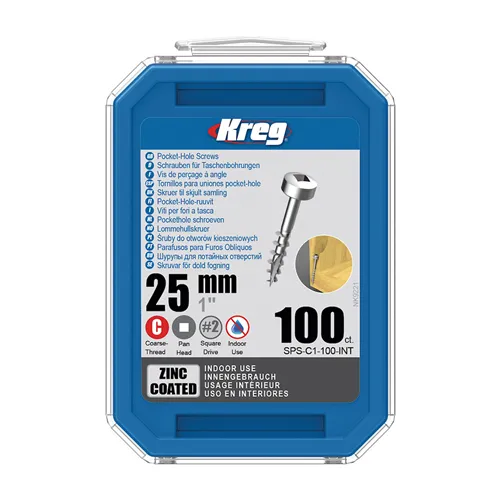 Kreg Zinc Pan-Head Pocket-Hole Screws - 25 mm, coarse thread, 100 pcs