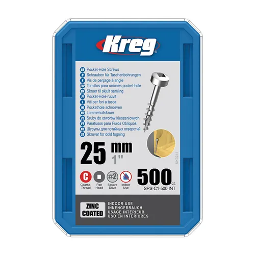 Kreg Zinc Pan-Head Pocket-Hole Screws - 25 mm, coarse thread, 500 pcs