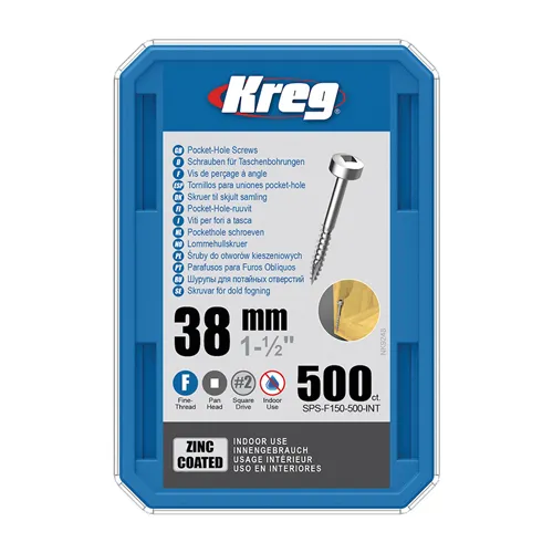 Kreg Zinc Pan-Head Pocket-Hole Screws - 38 mm, fine thread, 500 pcs